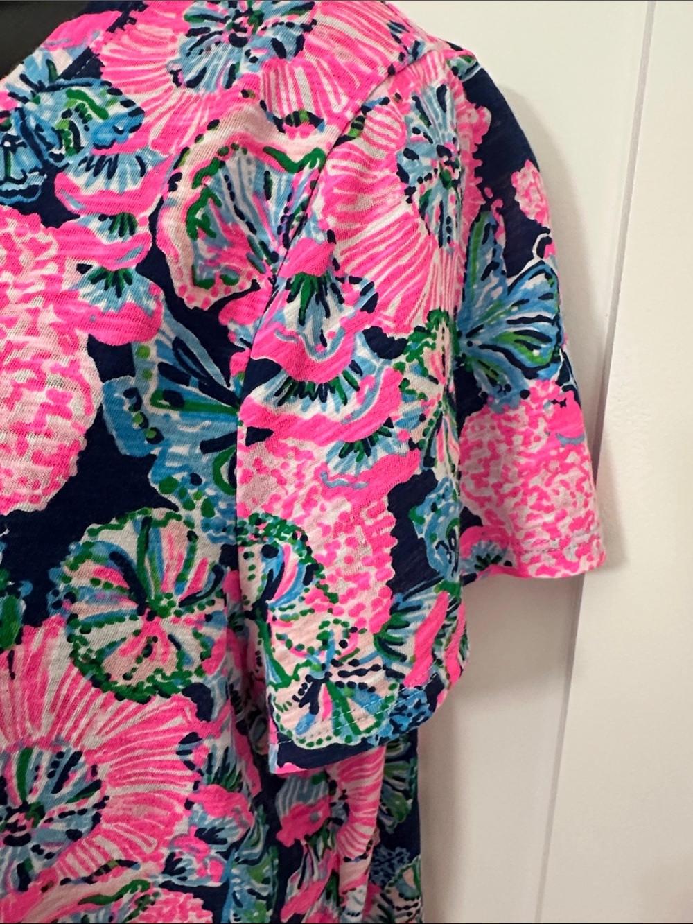Lilly Pulitzer Etta Navy, Hot Pink & Green Floral Short Sleeve Tee - Picture 5 of 9